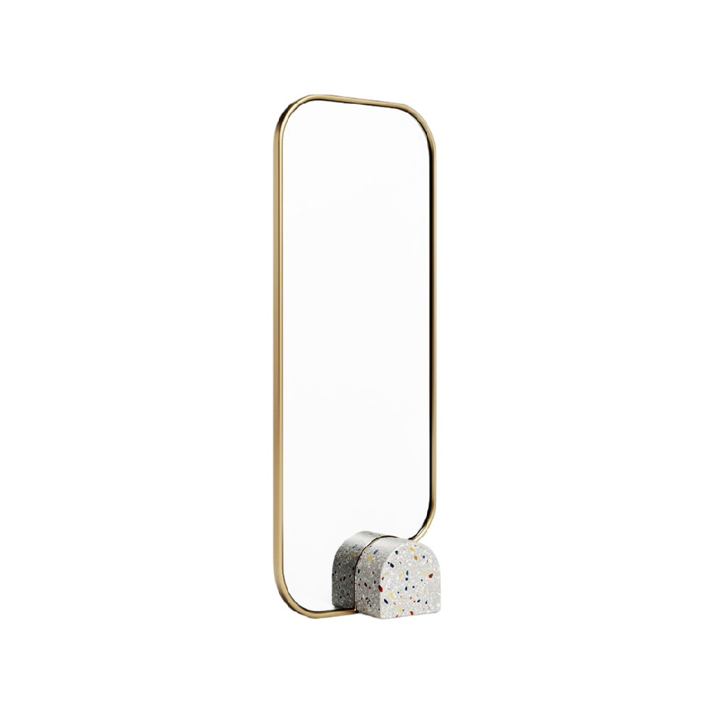 Modern Freestanding Mirror with Gold Frame and Textured Base